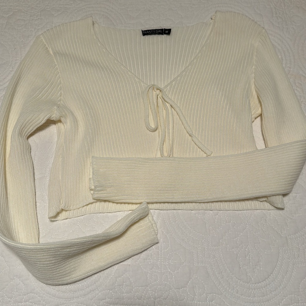 NWOT RARE NastyGal Open Tie Cardigan in Cream Size M - Picture 7 of 16